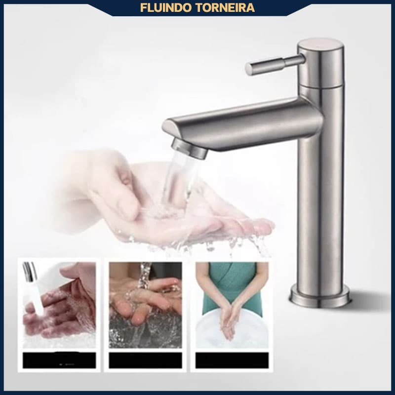 Torneira de Banheiro de Aço Inox 304 - Para Lavatório, Pia de Banheiro, Bacia de Cerâmica e Pia de Área de Serviço (Some