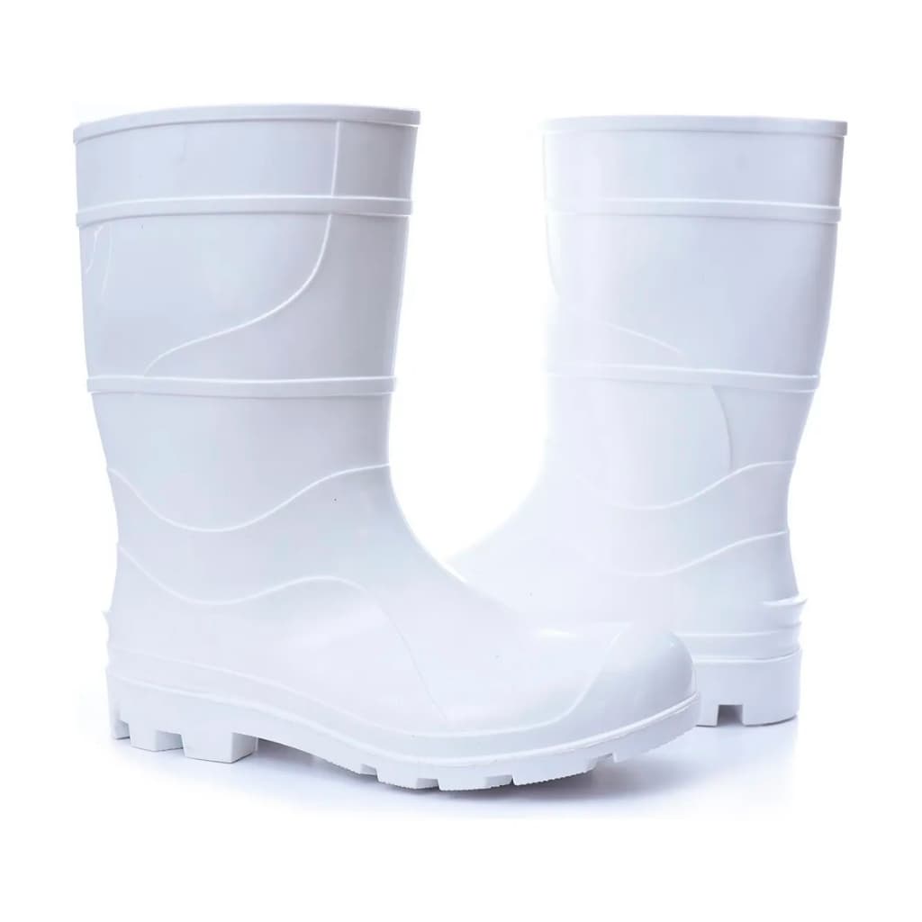 Bota Borracha Galocha Branca Cano Medio PVC Impermeável Antiderrapante Cartom