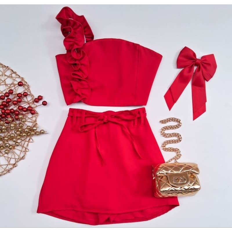 Conjunto juvenil vermelho look de natal moda blogueirinha