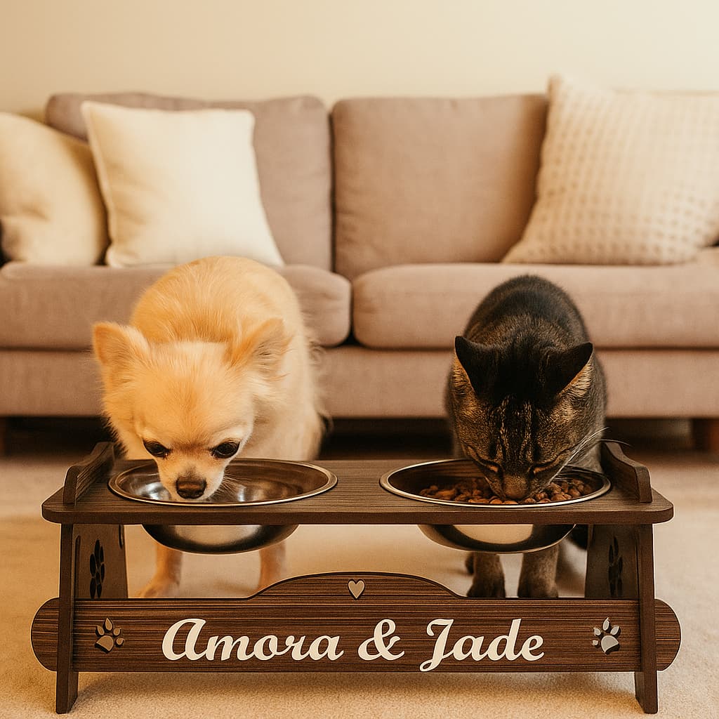 Comedouro PERSONALIZADO Elevado Com TAMPAS Pet Cão/Gato Duplo Pet