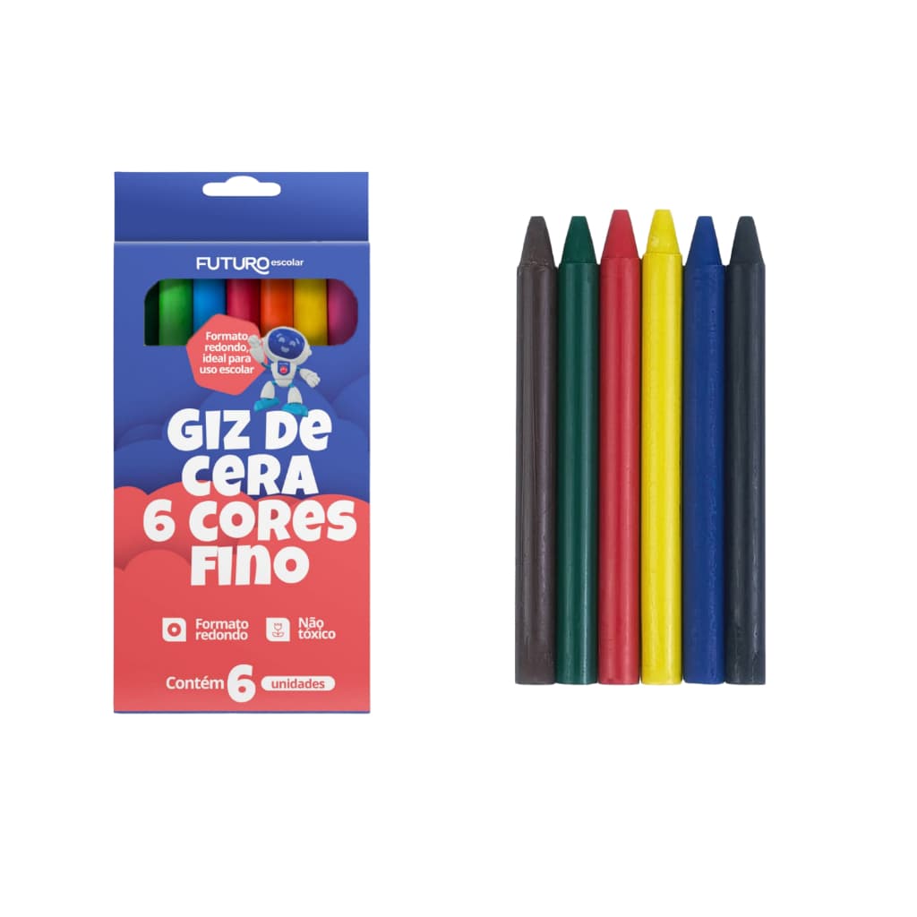 Kit 36 Caixas De Giz De Cera Fino Estojos com 6 Cores Para Lembrancinhas Festas Prendas
