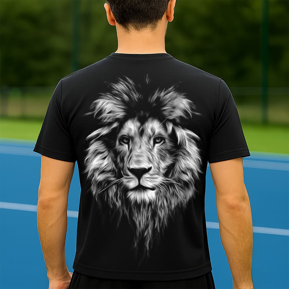 Camiseta Dry Fit Masculina Estampada Leão Cinza P ao GG Leve Respirável Academia Treino