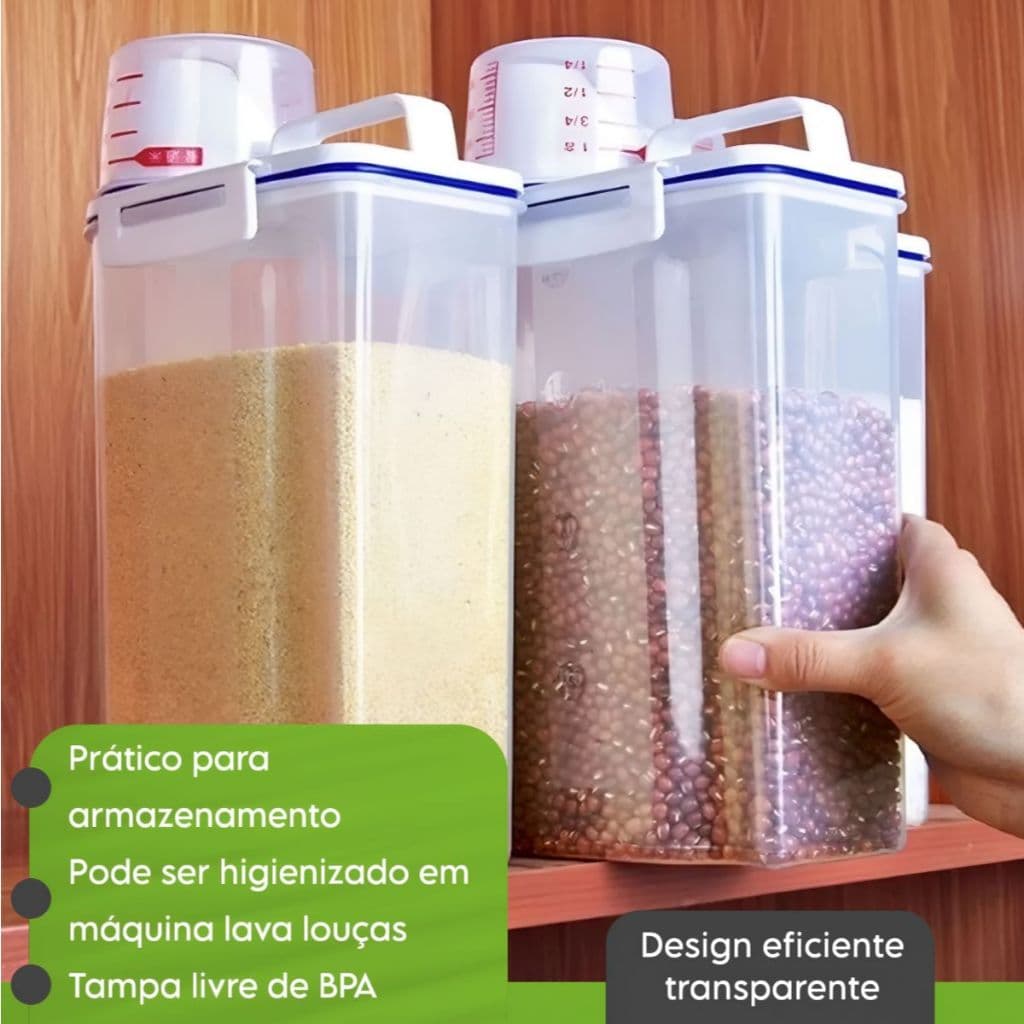 Kit 2 Potes Herméticos com Trava e Bico Dosador Porta Mantimentos com Copo Medidor Organizador