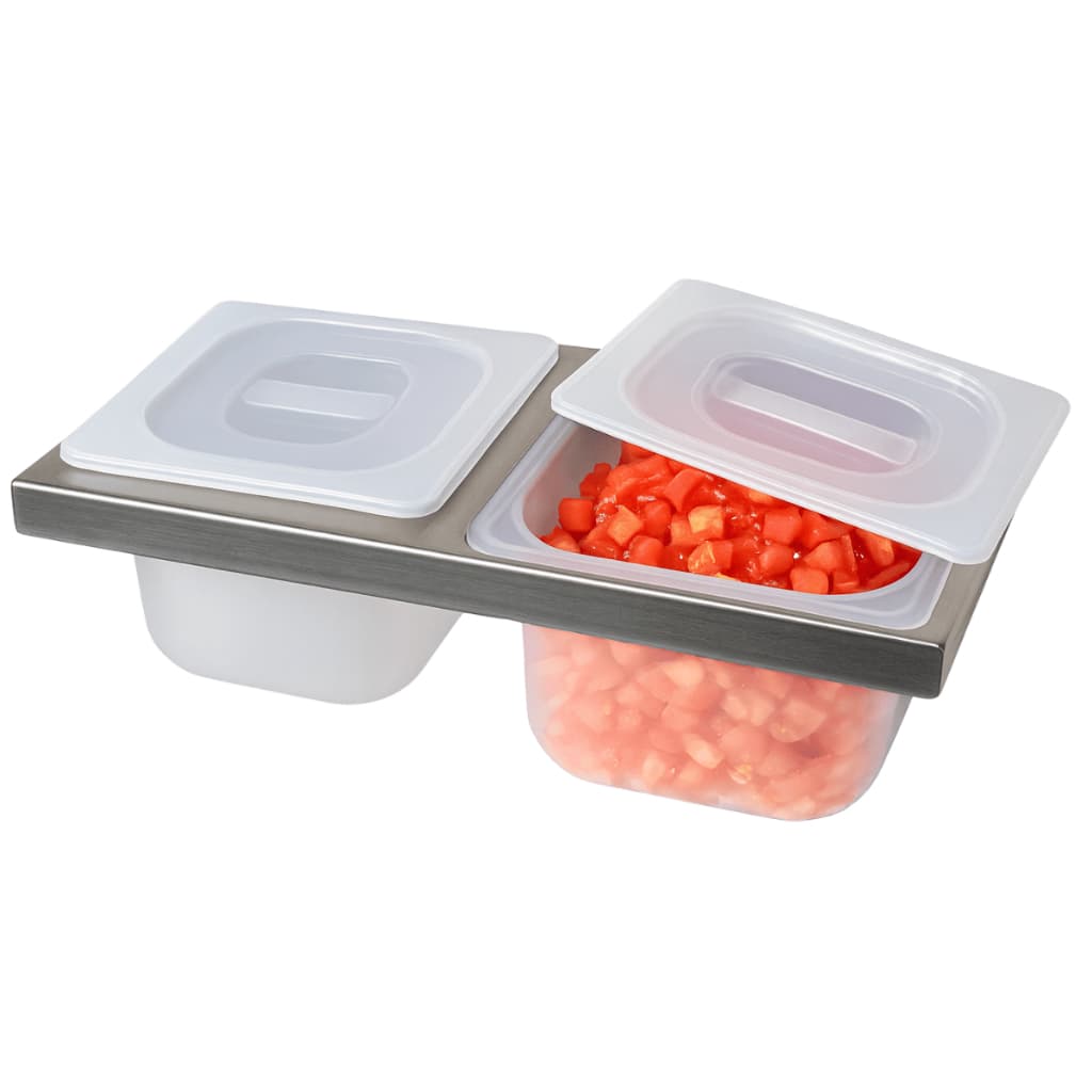 Suporte Condimentadora  2 cubas Policarbonato e Suporte Inox para Parede Ideal Pizzarias Lanchonetes Cozinhas Sorveteria
