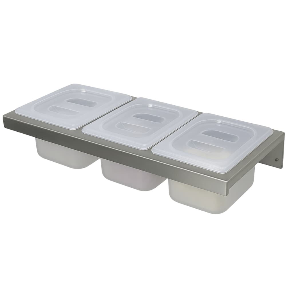Condimentadora 3 Cubas Policarbonato Suporte Inox Parede Alta Durabilidade Suporte Aço Inox Lanchonete Sorveteria