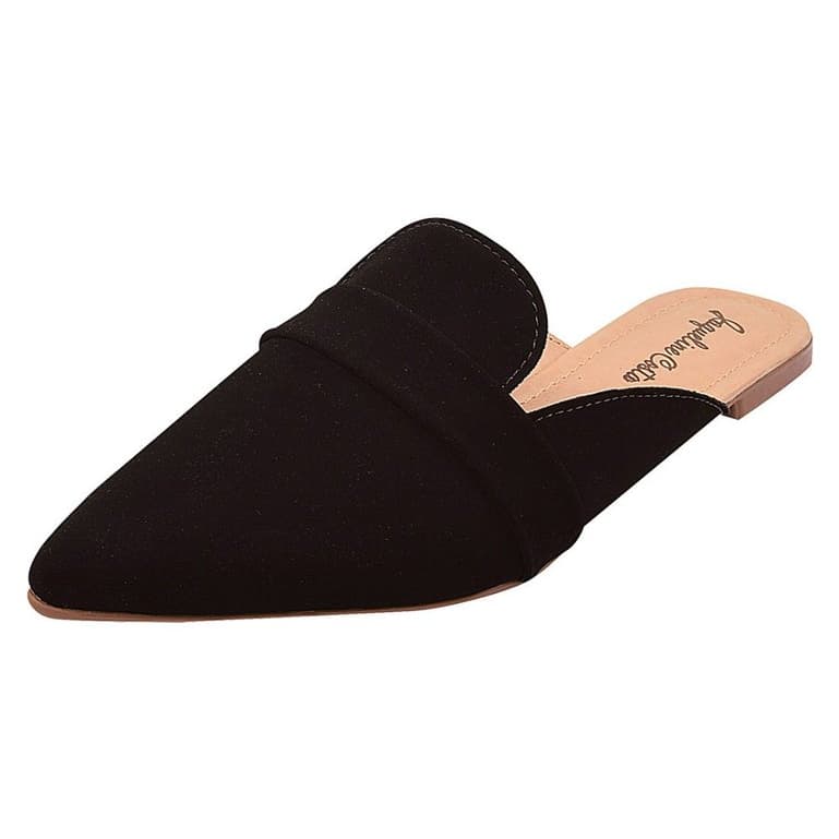 Mule Feminino Rasteira Bico Fino Nobuck Preto Básica Verão Moderno Tendência Promoção Hope Shoes