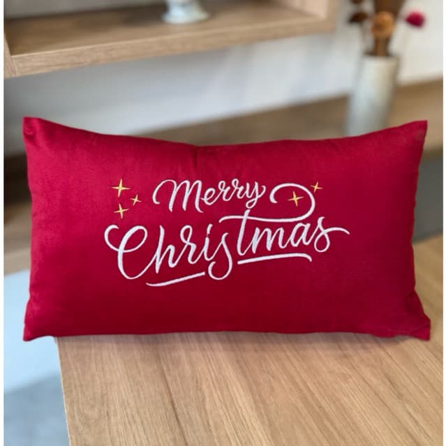 Almofada Veludo Vermelha Natal Merry Christmas Bordado Veludo Decoração Natalina Com Enchimento