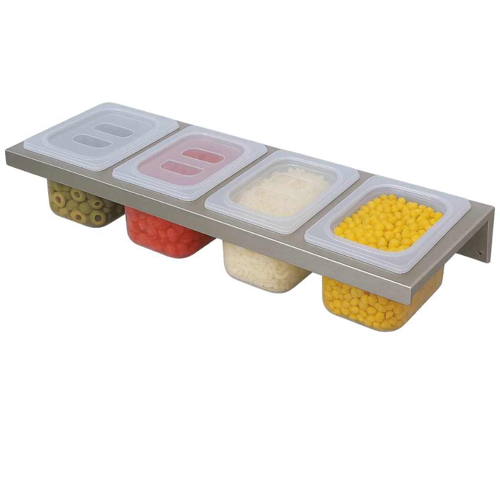 Porta Condimentos 4 Cubas Policarbonato Com Suporte Inox Parede Perfeito Para Cozinhas Profissionais E Preparo Rápido