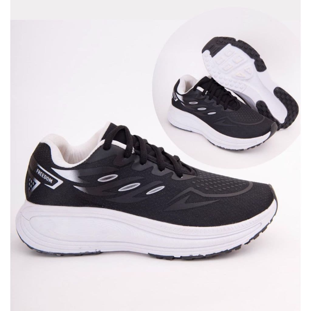 Tênis Esportivo Freedom Feminino Confortável Leve Preto e Branco