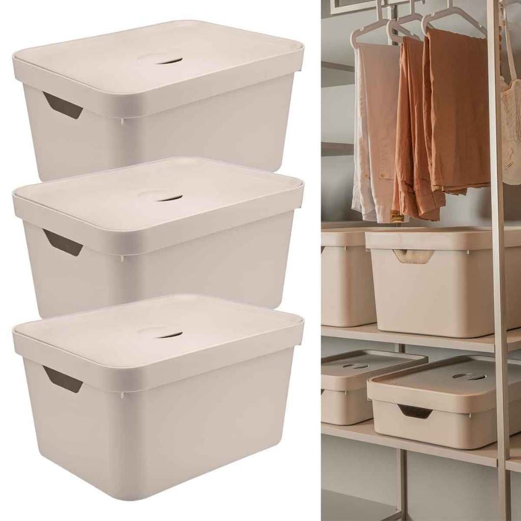 Kit 3 Caixas Organizadoras Cube G OU Bege 32 Litros Closet Armário Despensa