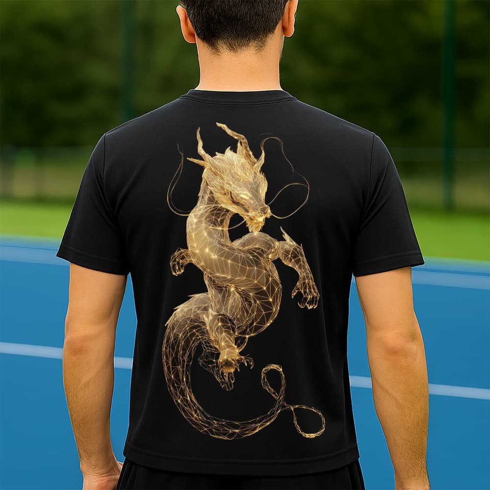 Camiseta Dry Fit Masculina Estampada Dragão Brilhante P ao GG Leve Respirável Academia Treino