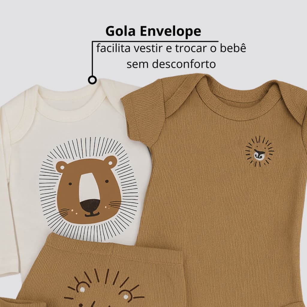 Kit Body e Calça Bebê  Algodão Premium – Bordado com Proteção, Manga Longa e Curta