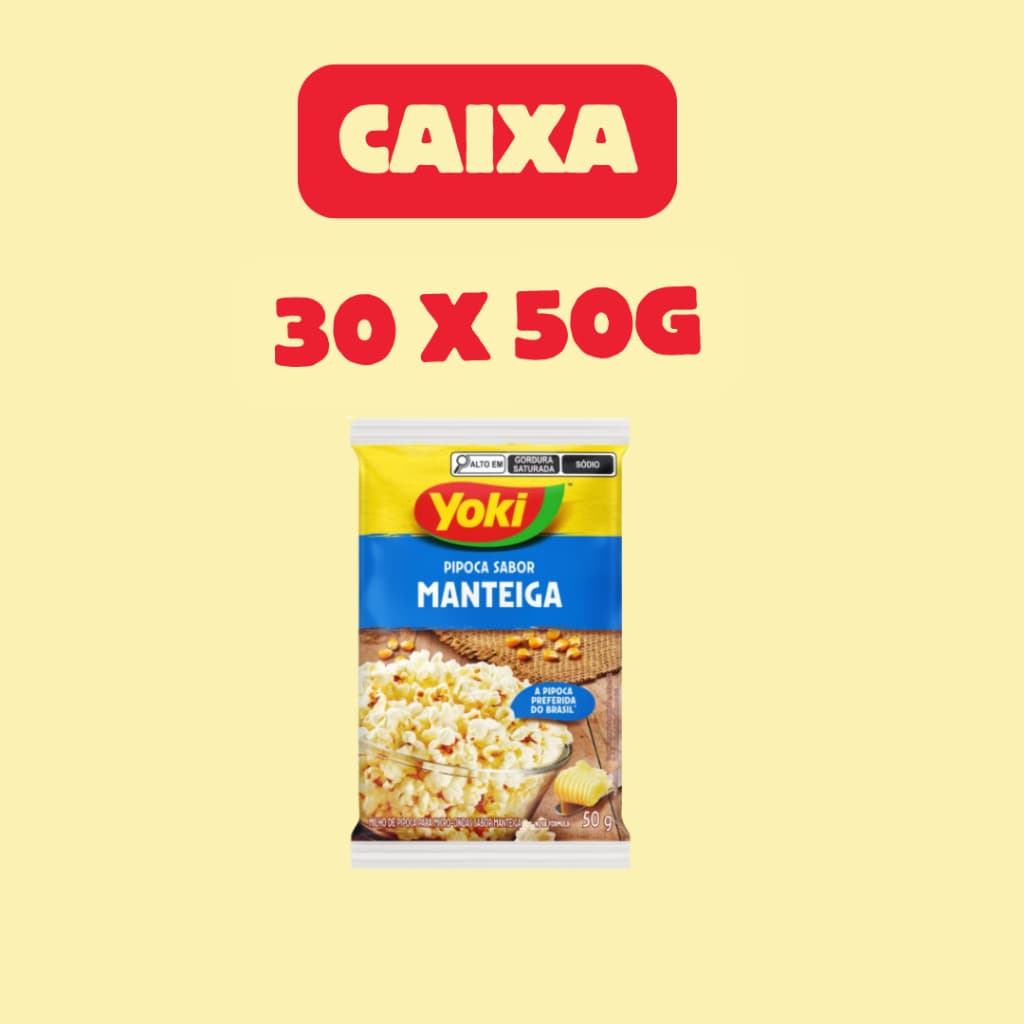Kit com 30 Pipocas Natural com sal  Yoki 50g | Micro-ondas mais sabor, mais saúde.