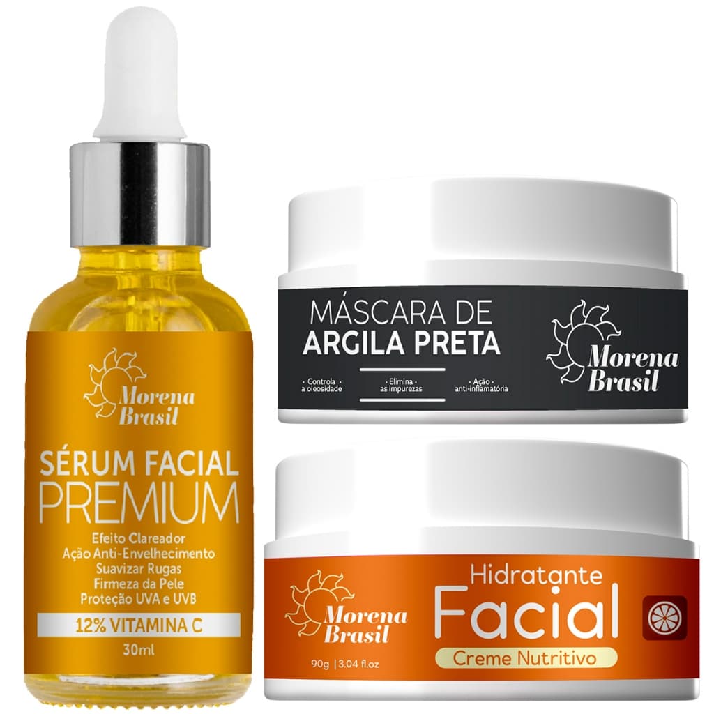 💝Kit 3 em 1 🌟 – Sérum Vitamina C, Creme Nutritivo e Máscara de Argila Preta | Cuidados Intensivos
