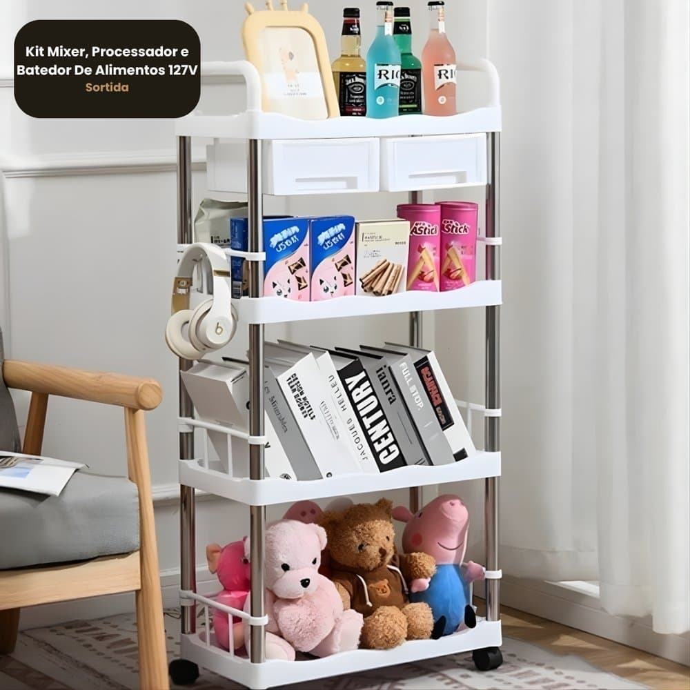 Organizador Multiuso 4 Niveis Com Gavetas Brancas Design Compacto Escritório Casa