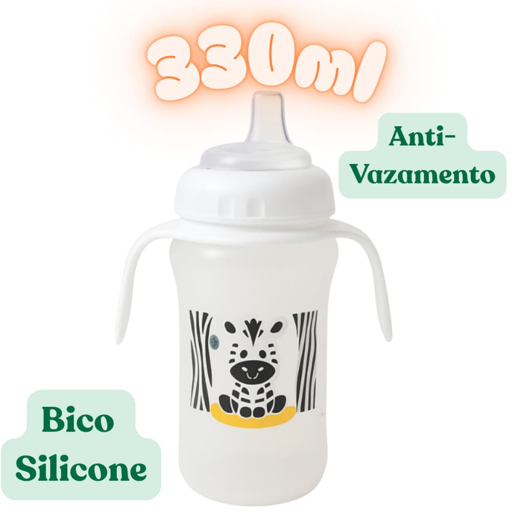 Copo 330 ml Branco Bico Macio Silicone Para Bebê