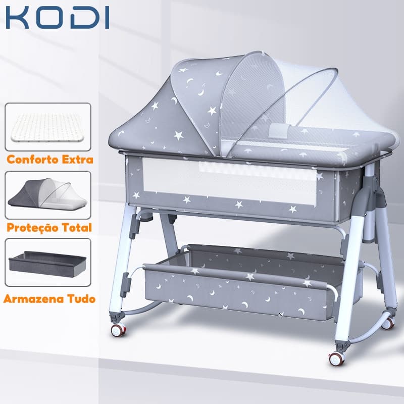 Berço Co-Sleeper Portátil Dobrável com Balanço Mosquiteiro e Cesto para Recém-Nascido P18