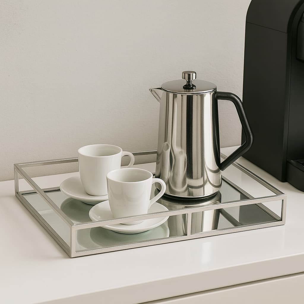 Bandeja Espelhada Dourada 60x40cm Retangular em Metal Decorativa para Mesa Aparador Buffet Luxo