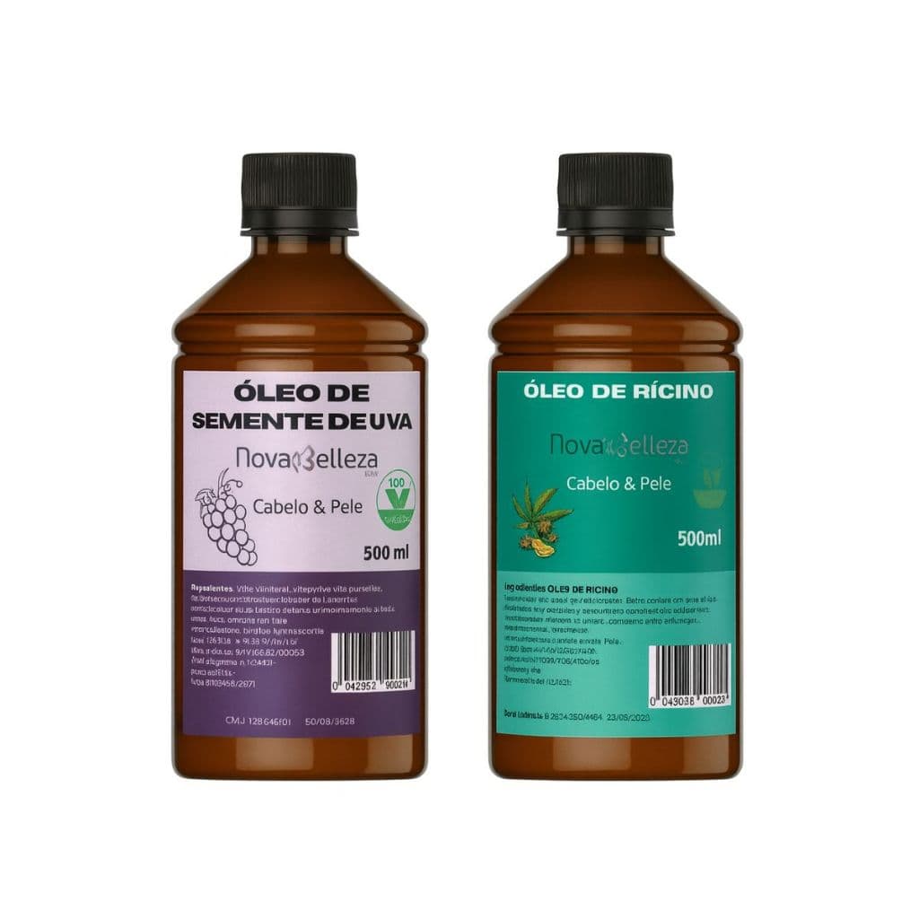 Kit para Umectação Capilar com Óleo de Rícino e Óleo de Semente de Uva 100% Vegetal
