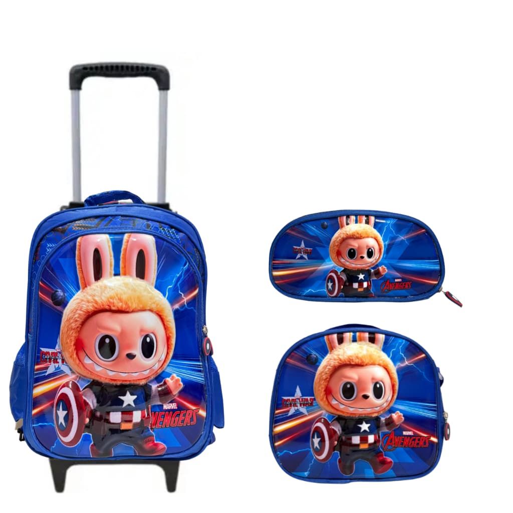 Kit Mochila Rodinha Labubu Menino Bolsa Grande Lancheira Térmica