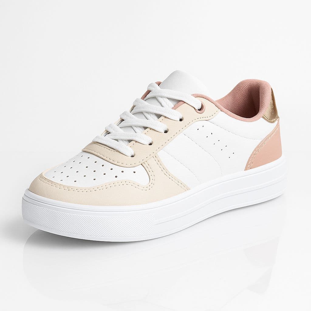 TÊNIS FEMININO BRANCO-ROSÊ STREET-CONFORT CASUAL