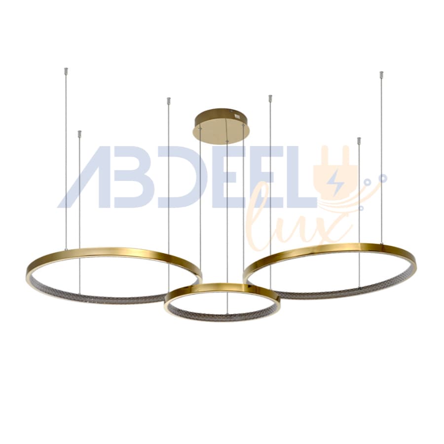 Lustre Pendente Anéis Sofisticado 3 Aros Led 3500k 60w