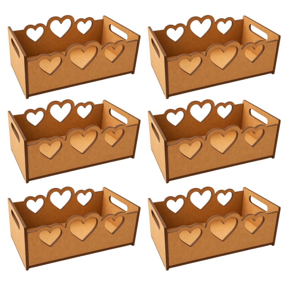 Kit 6 Caixinhas Caixa MDF para Organização Três Coração de Objetos Lembranças e Presentes Decoração