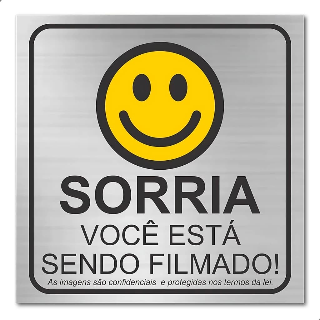 Kit 2 Placas Sorria Você Está Sendo Filmado 15x15cm Alumínio Aviso Câmeras Segurança Monitoramento