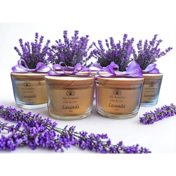 Vela Aromática ESSÊNCIA PREMIUM 100g SUPER CHEIROSA - Lavanda, Flor Cerejeira, Vanilla - OFICIAL Com Tampa de Madeira