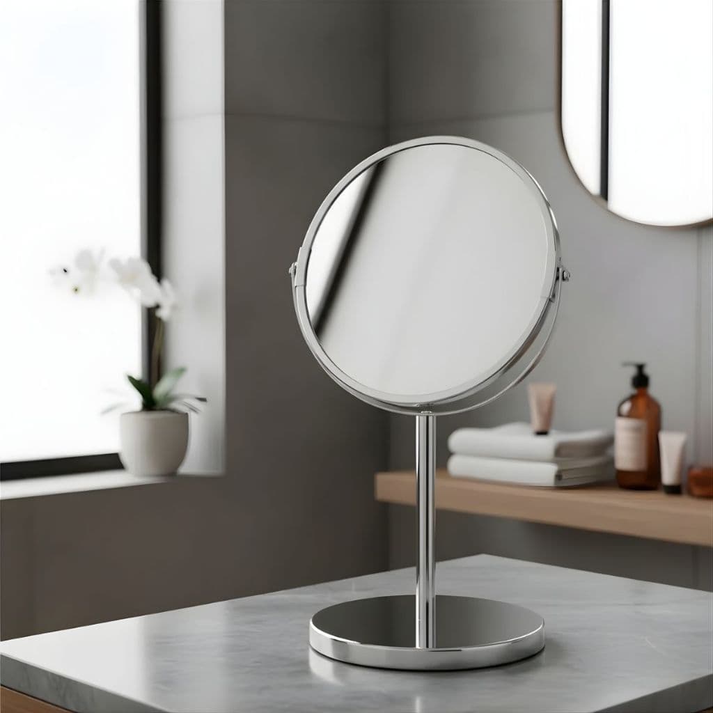 Espelho De Mesa Maquiagem Dupla Face Com Aumento Mor Cinza