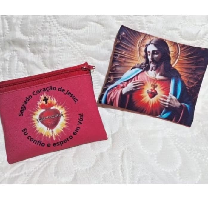 Porta fita Apostolado da Oração, Necessaire, 12X10, cm, com imagens católicas.