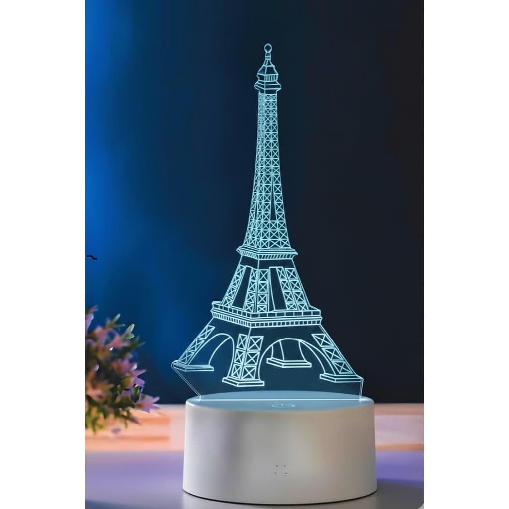 Luminária LED em Acrílico Torre Eiffel Paris Base RGB 7 Cores Paris Países Lindos Viagem