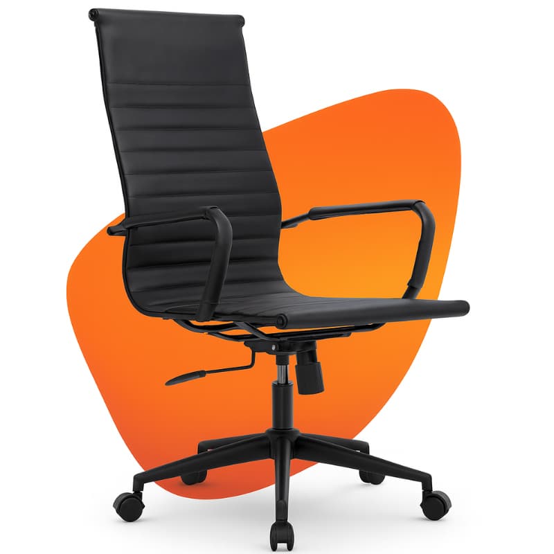 Cadeira De Escritório Presidente Esteirinha Charles Eames Moob Boston Preto Giratória Função Relax