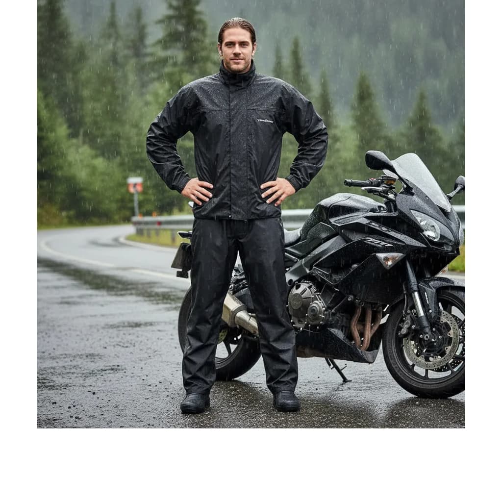 Capa De Chuva Motoqueiro Nylon Com Gola Pantaneiro