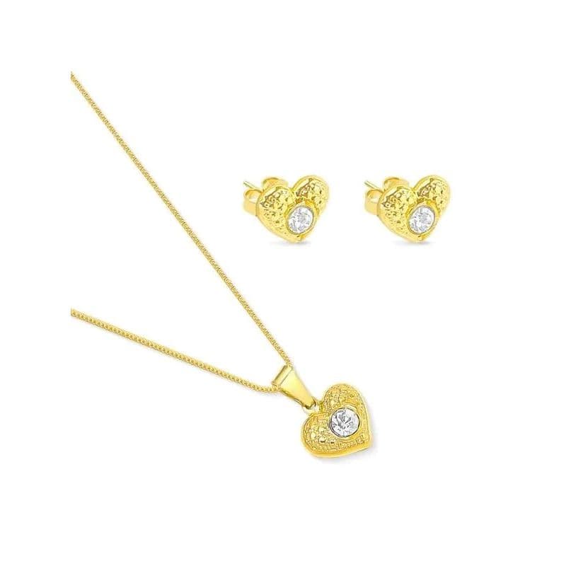 Conjunto colar brinco corrente Stela banho de ouro