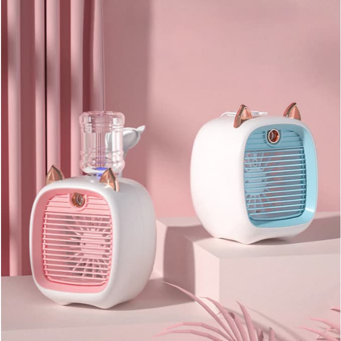 Mini Umidificador e Ventilador Gatinho Recarregável com Função de Refrigeração de Ar para Mesa