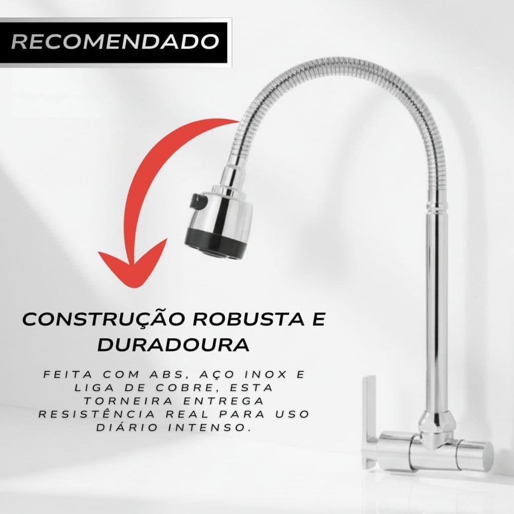 Torneira Cozinha Parede Pia Inox Gourmet Com Ducha Flexivel Luxo Alta Durabilidade Chuveirinho E Rotação 360°