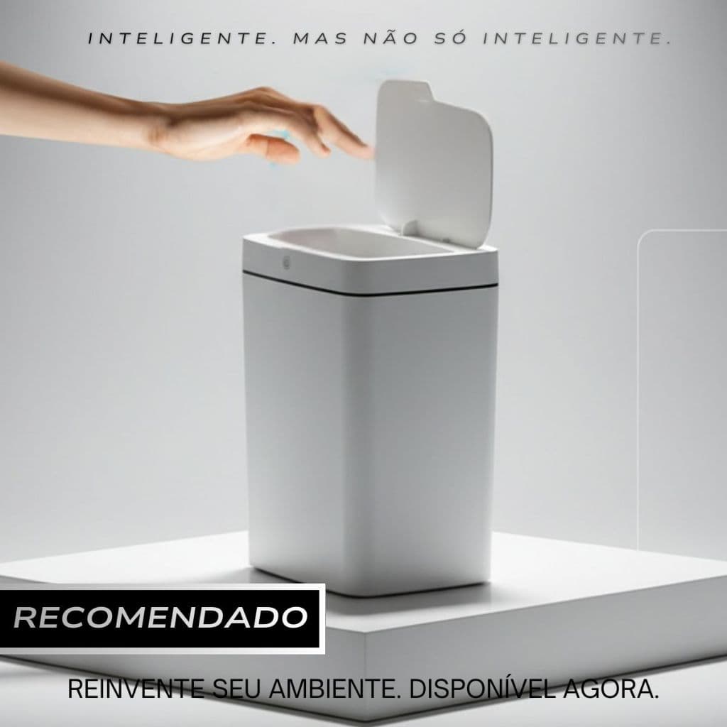 Lixeira Sensor Inteligente Automatica de Aproximação Retangular Capacidade 14 Litros Elegante Branca