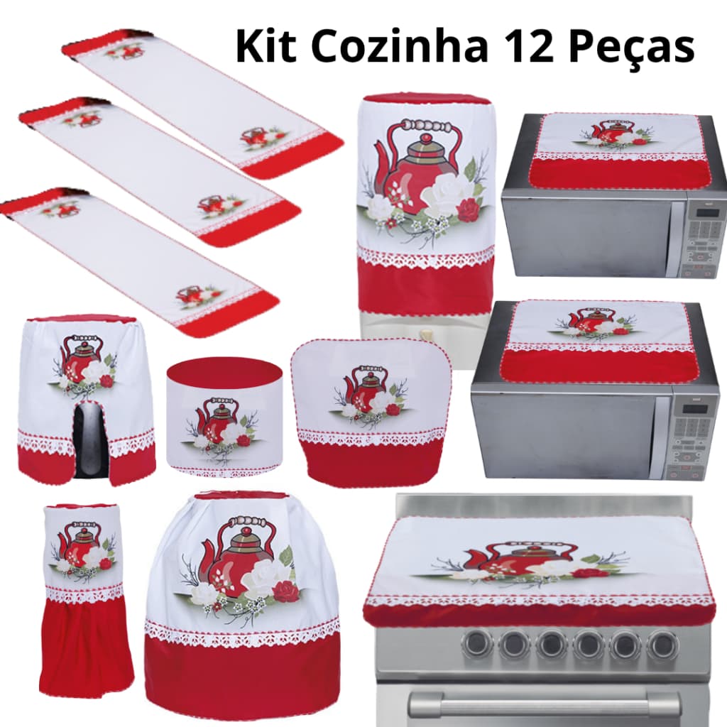 Kit 12 Capas de Decoração Protetora  Para Cozinha Vermelha Rosa Branca Anti Pó Decorativa