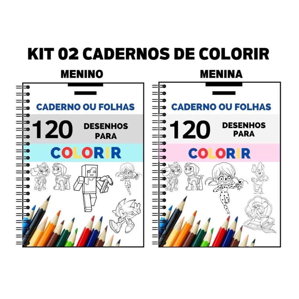 Kit Caderno de Colorir Infantil – Livro com 240 Desenhos para Pintar A4