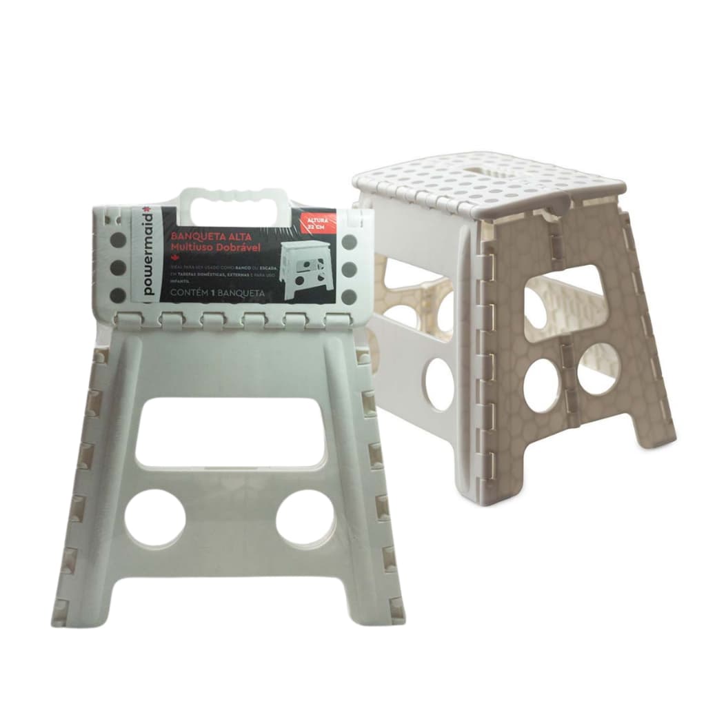 Banqueta Plástica Dobrável Alça 32cm Multiuso Branca Powermaid