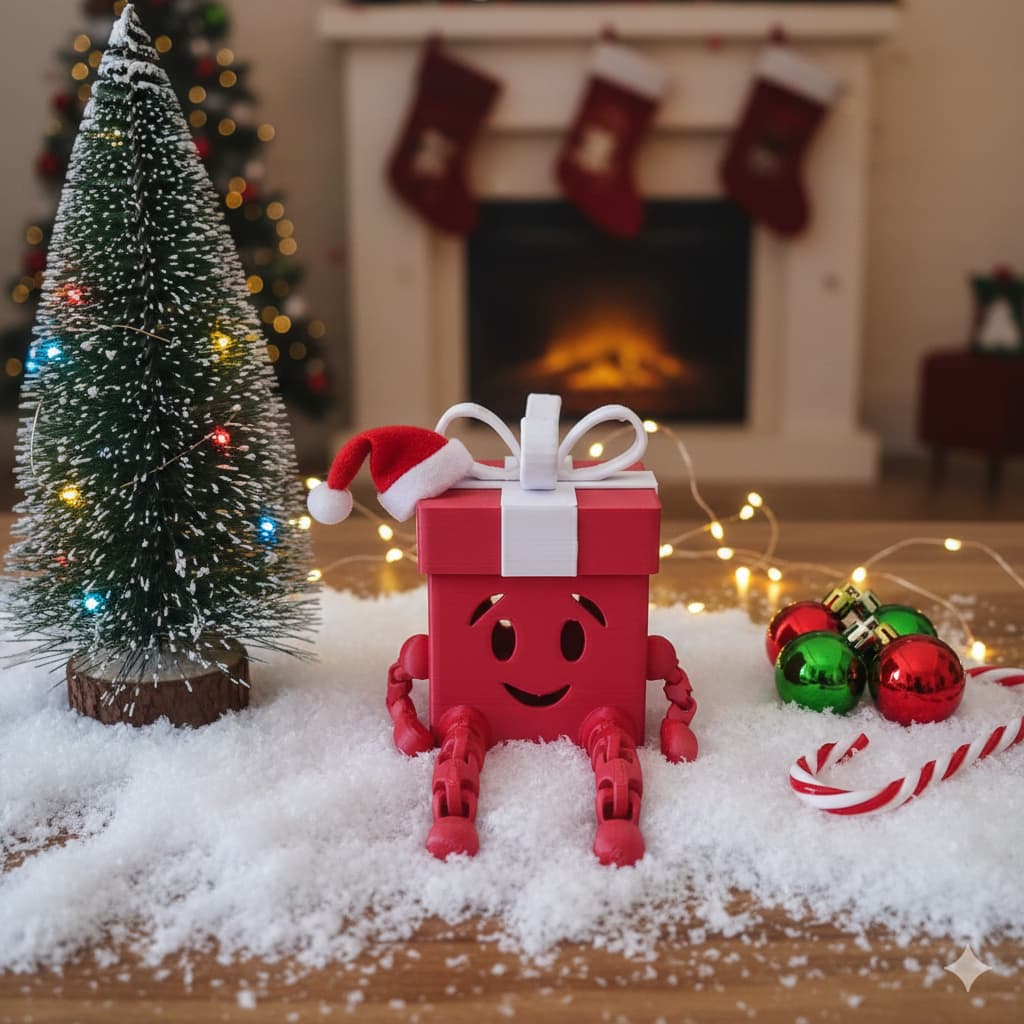 CAIXINHA DECORATIVA NATALINA COM PERNINHAS ARTICULADAS - Decoração 3D