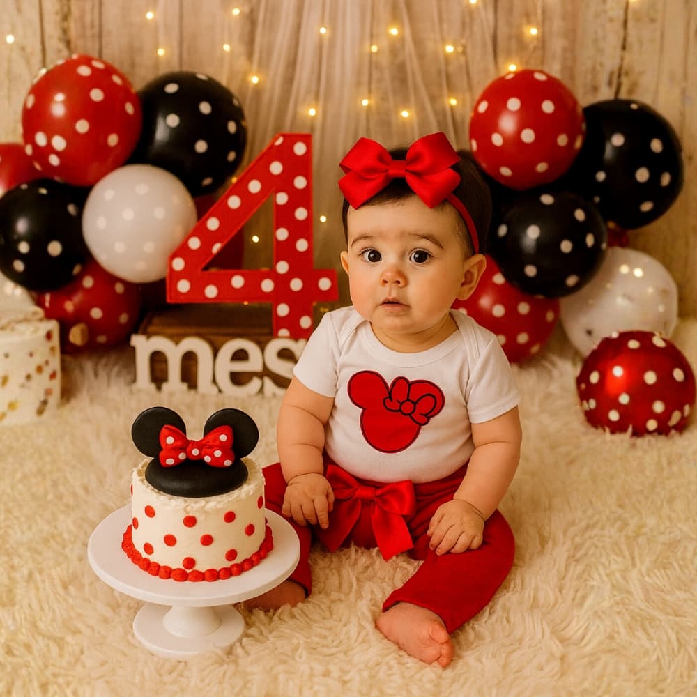 Conjunto para Mesversário Bebê Menina Body com Aplique Bordado e Calça Fofa Temático Meses