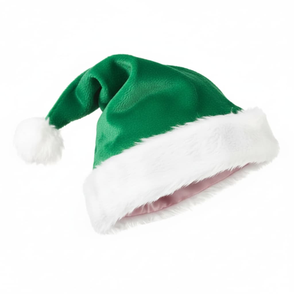 GORRO TOUCA PAPAI NOEL ALVIVERDE (VERDE & BRANCO) NATAL EM PELÚCIA MACIA PELO BAIXO, PREMIUM