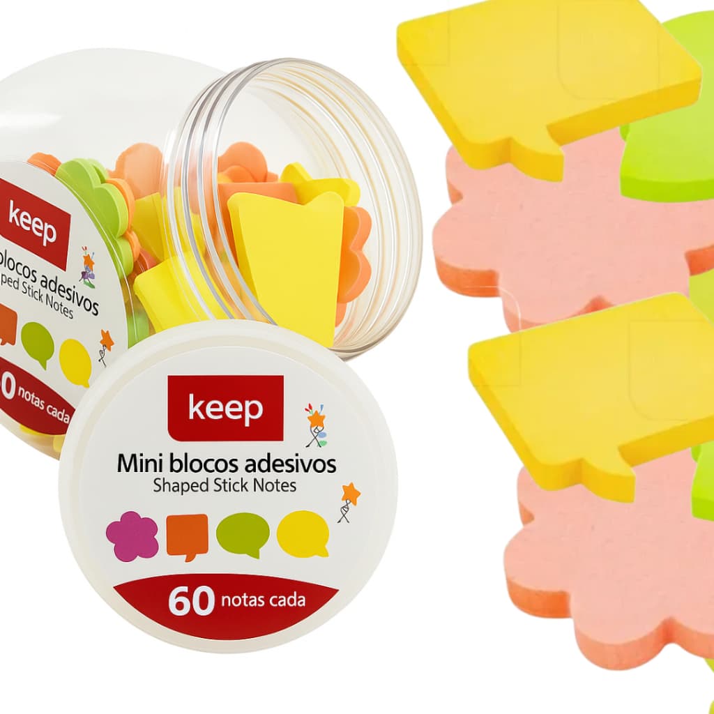 Mini Bloco Adesivos Coloridos Sortidos com 60 folhas Tamanho 45x45mm Alta Aderência