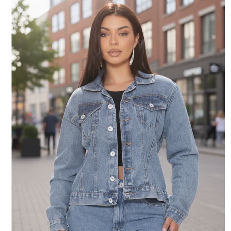 Jaqueta Jeans Feminina Inverno Manga Longa Lisa Gaven Casual Despojado Elegante Confortável