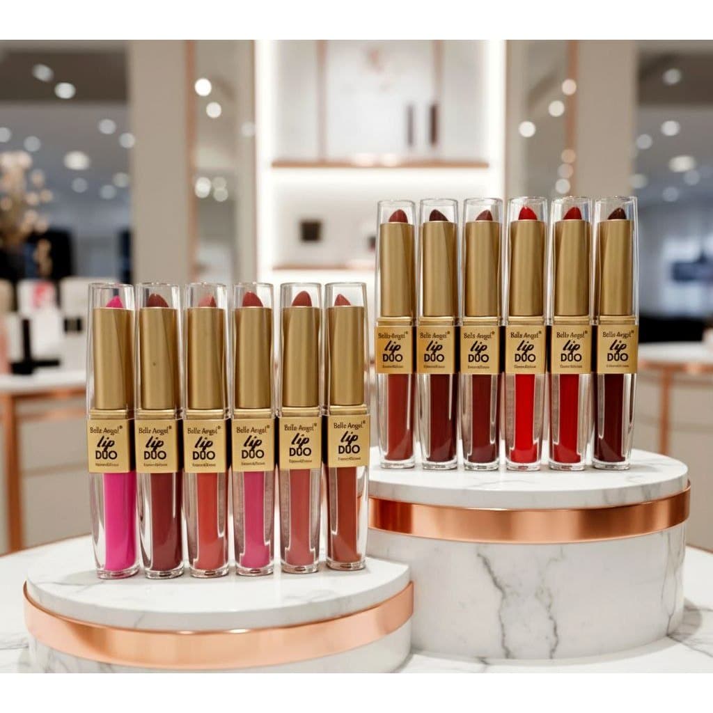 ​"Lip Duo: O Poder do Dois em Um. Acabamento Duplo, Impacto Único." batom 2 em 1