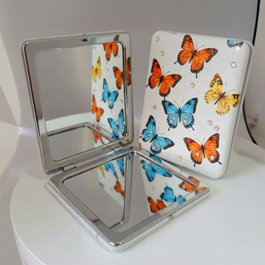 Espelho Portátil Estampado, Espelho de Bolso Duplo, Design Único, Maquiagem em Qualquer Lugar