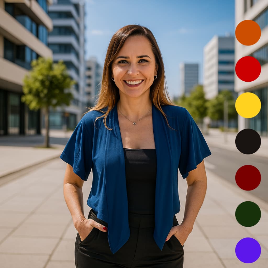 Cropped Manga Curta Cardigan Curto Bolero Viscolycra Verão Casaquinho Leve Casual Chic