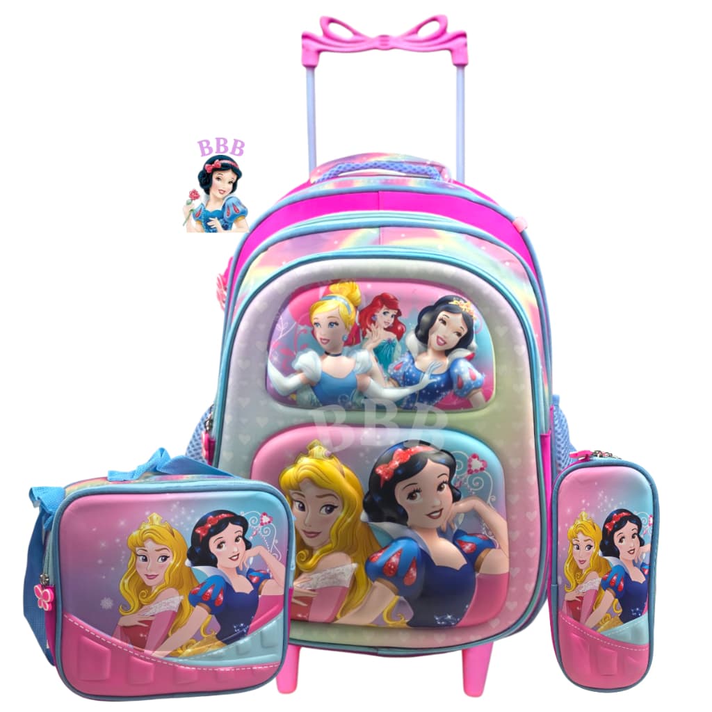 👑 Kit Mochila com rodinha Princesas + Estojo + Lancheira +🎁